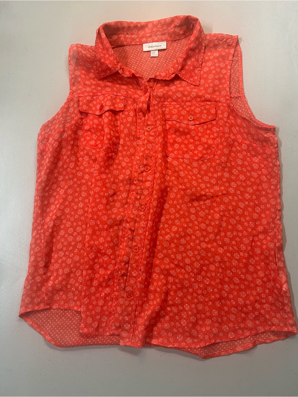 Dressbarn Orange Polka Dot Sleeveless Button Front Blouse Women’s Large